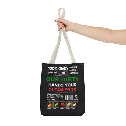 Our Dirty Hands Your Clean Food - Urban Activist Tote Bag - Stylish Human Rights Power Bag with Designer Graphics