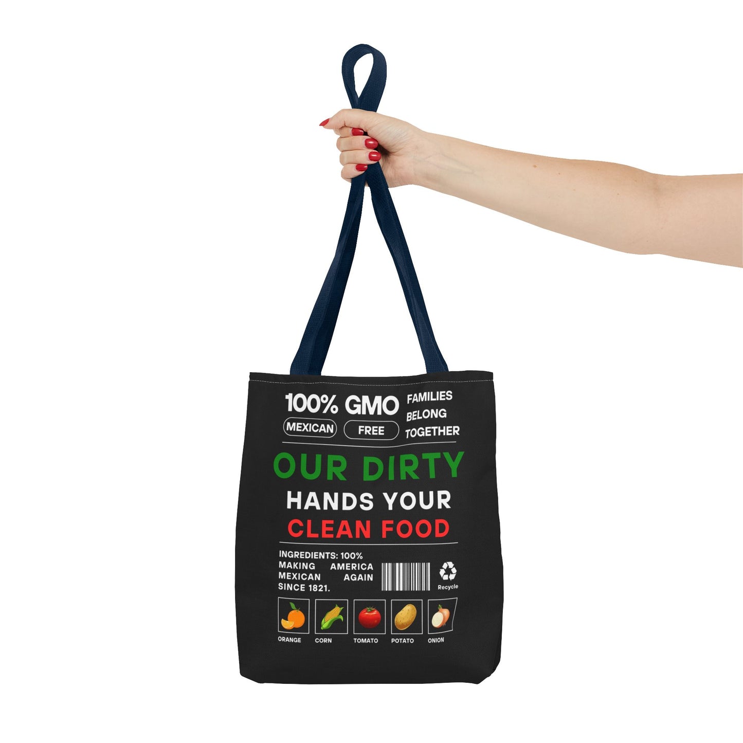 Our Dirty Hands Your Clean Food - Urban Activist Tote Bag - Stylish Human Rights Power Bag with Designer Graphics