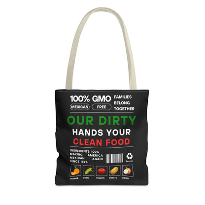 Our Dirty Hands Your Clean Food - Urban Activist Tote Bag - Stylish Human Rights Power Bag with Designer Graphics