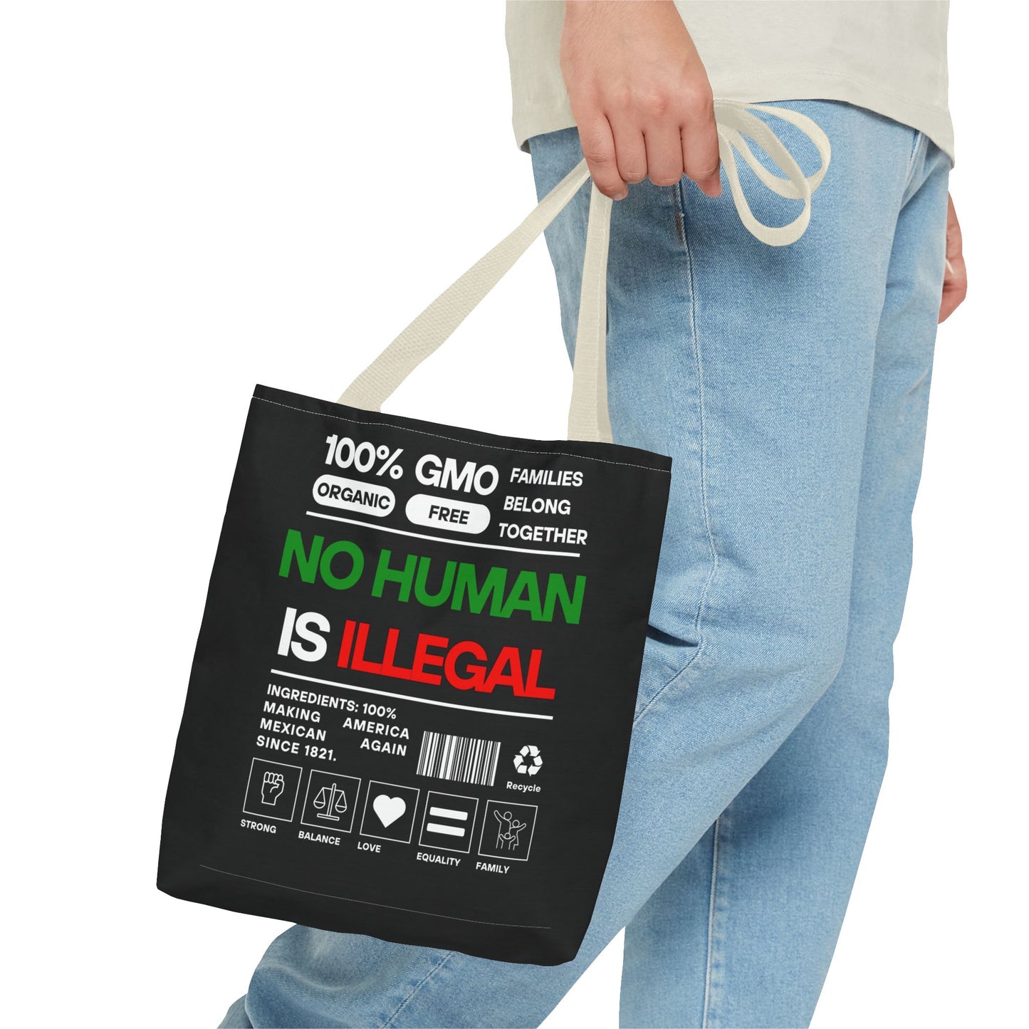 No Human Is Illegal - Urban Activist Tote Bag - Stylish Human Rights Power Bag with Designer Graphics