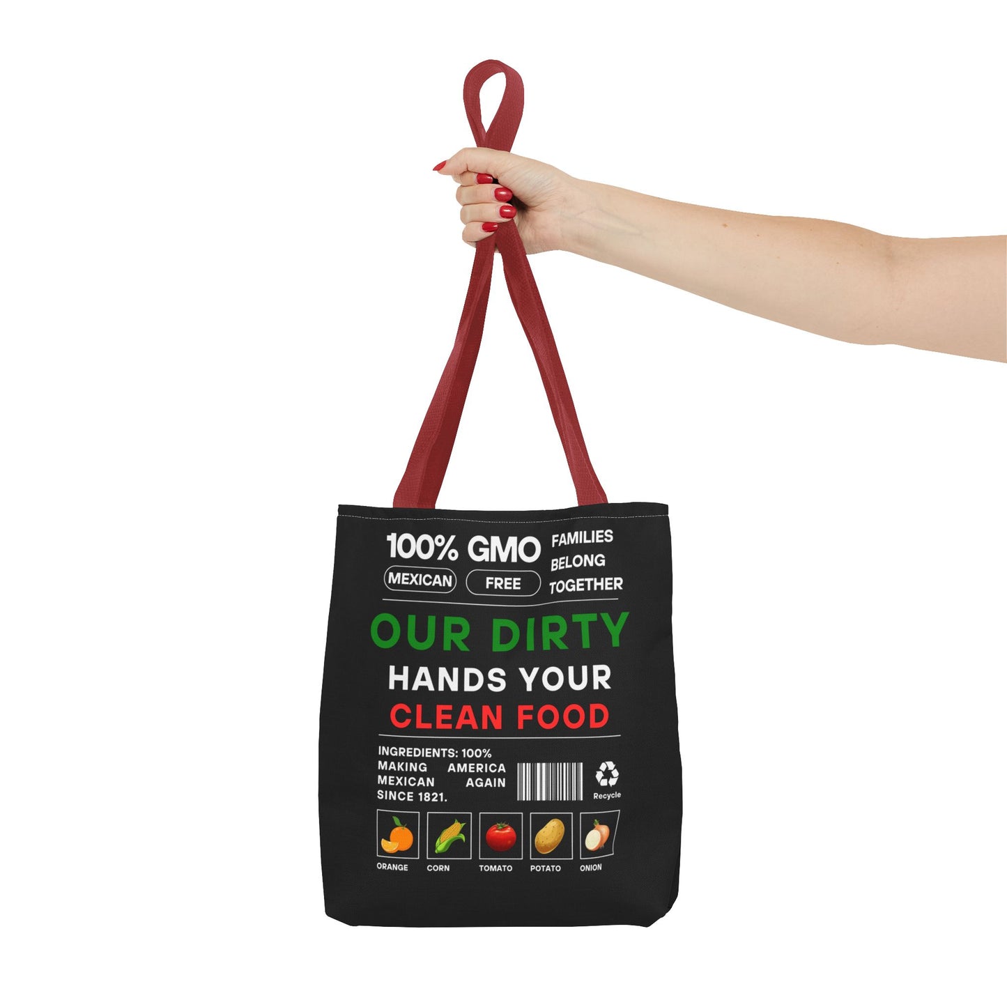 Our Dirty Hands Your Clean Food - Urban Activist Tote Bag - Stylish Human Rights Power Bag with Designer Graphics